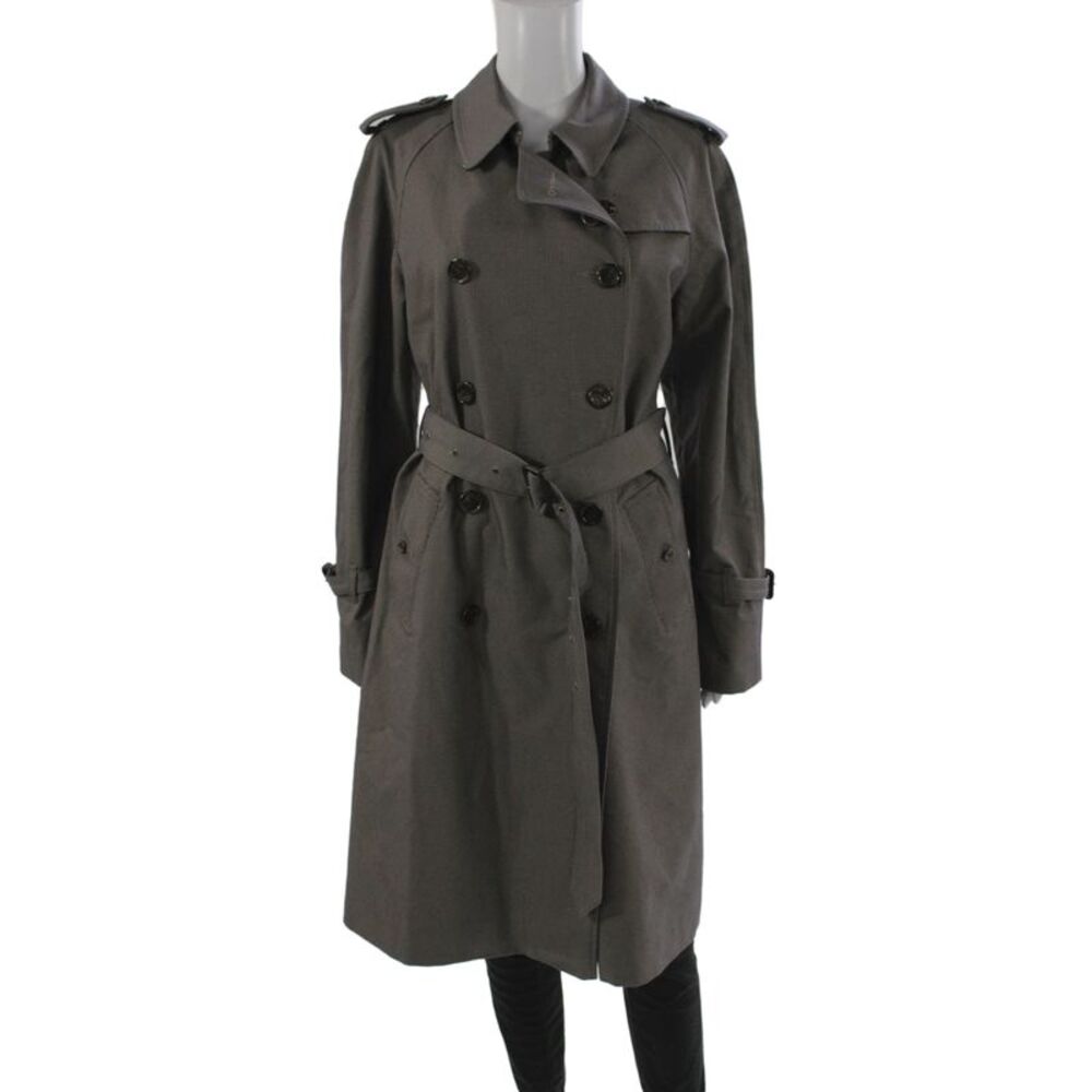 Peter Som Womens Trench Coat Gray Angora Check Button Long Sleeve Size 8